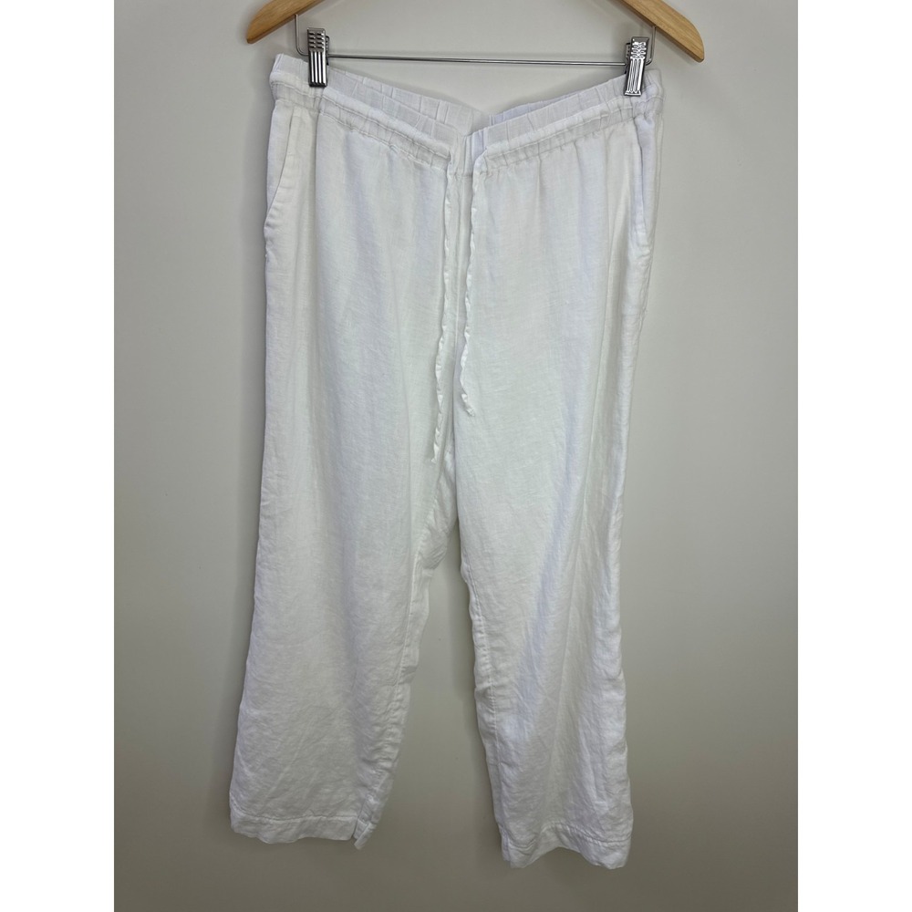 Charter Club Luxury 100% Linen Crop Ankle Pants White Drawstring Lined Pockets M - Picture 2 of 13